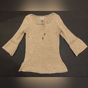 NOMI Crochet Bell Sleeve Sweater 70s Boho Y2K Tunic S